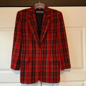 Linda Allard Ellen Tracy Vibrant Red plaid Wool Blazer Size 4